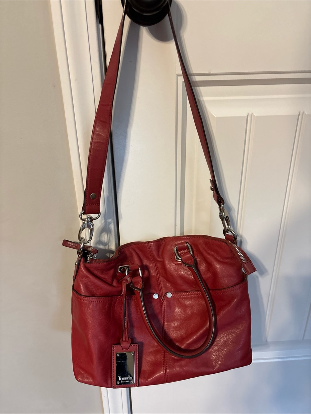 Tignanello Soft Red Leather Shoulder Bag